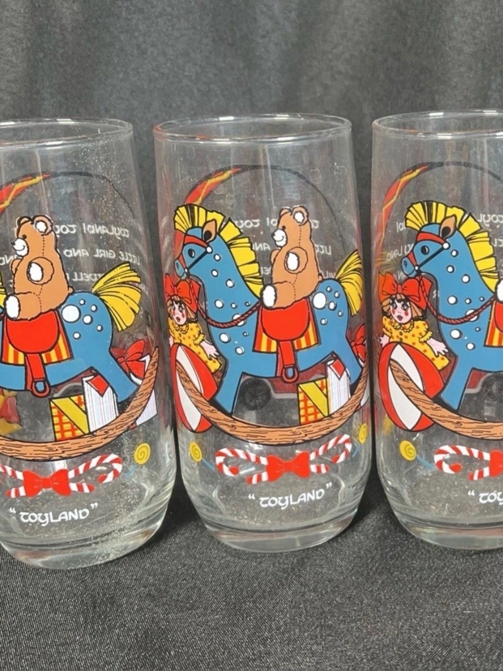 Vintage 1984 Pepsi Christmas Holiday Toyland Drinking Glasses Set of 3